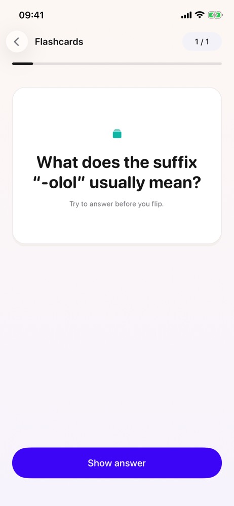 Flashcard sobre o sufixo -olol
