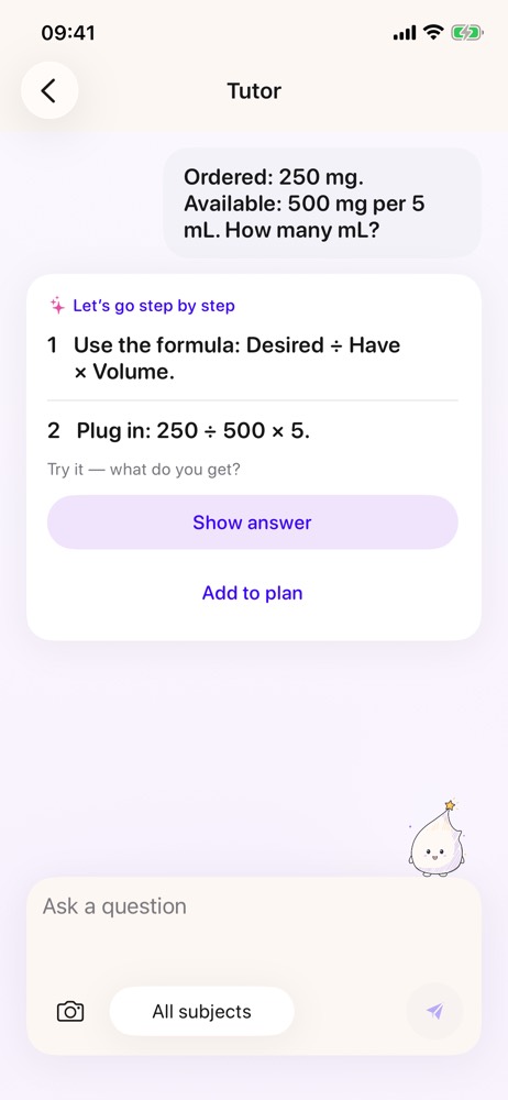 Tutor explicando um cálculo de dose